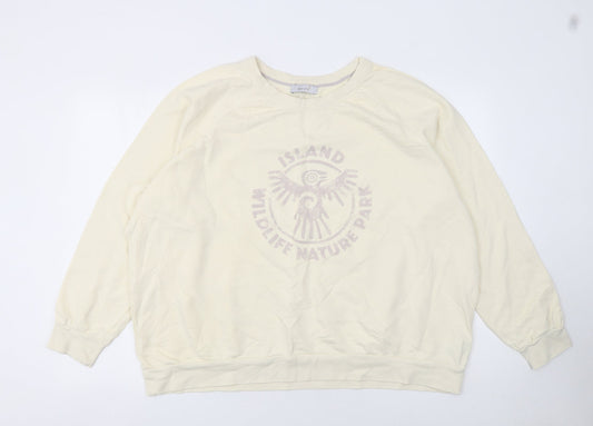 Marks and Spencer Women Beige Island Wildlife Nature Park Cotton Sweatshirt Size 22