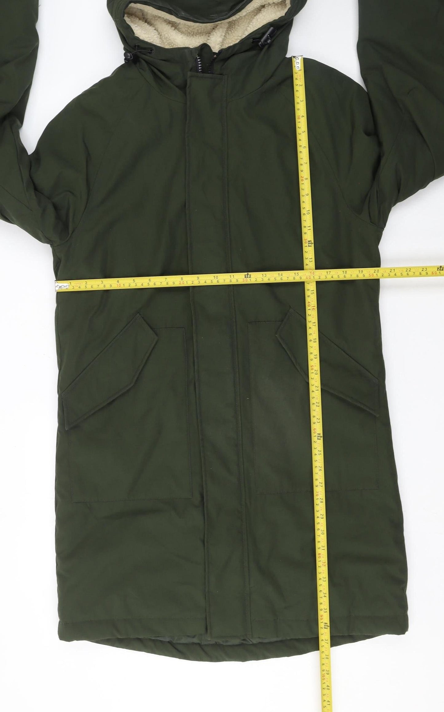 Marks and Spencer Men's Green S Parka Coat Hooded Mid-Length Polyester
