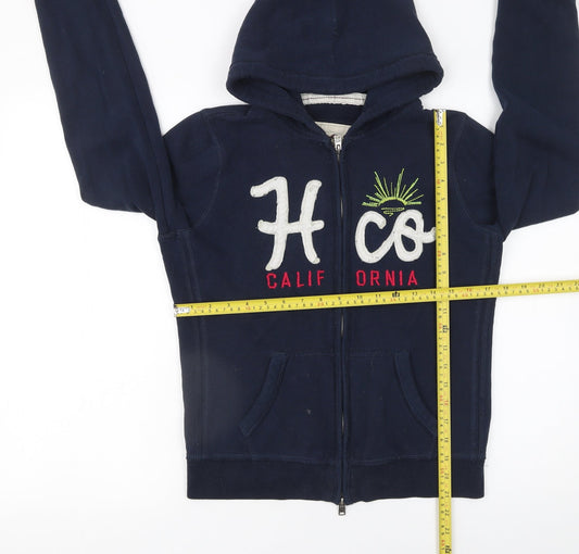 Hollister Women Navy Blue Full Zip Hoodie Sweatshirt Size L