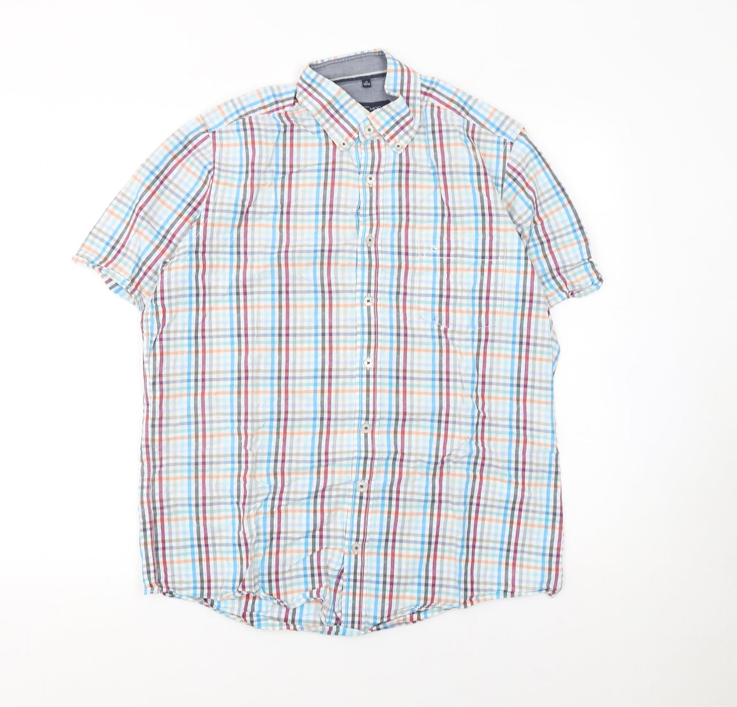 Casa Moda Men's Multicoloured Check Short Sleeve Button-Up Shirt M