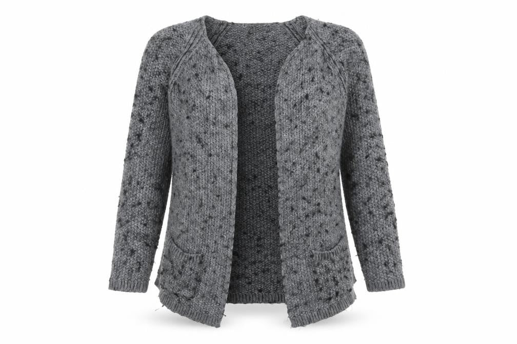 Next Women’s Grey Chunky-Knit Open Cardigan L Wool Blend