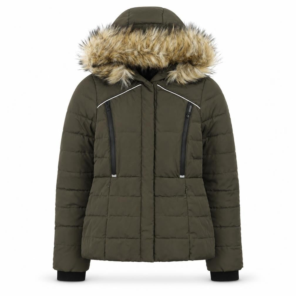 Superdry Women's Green Fur Trim Hooded Puffer Jacket Size S