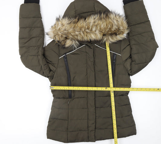 Superdry Women's Green Fur Trim Hooded Puffer Jacket Size S
