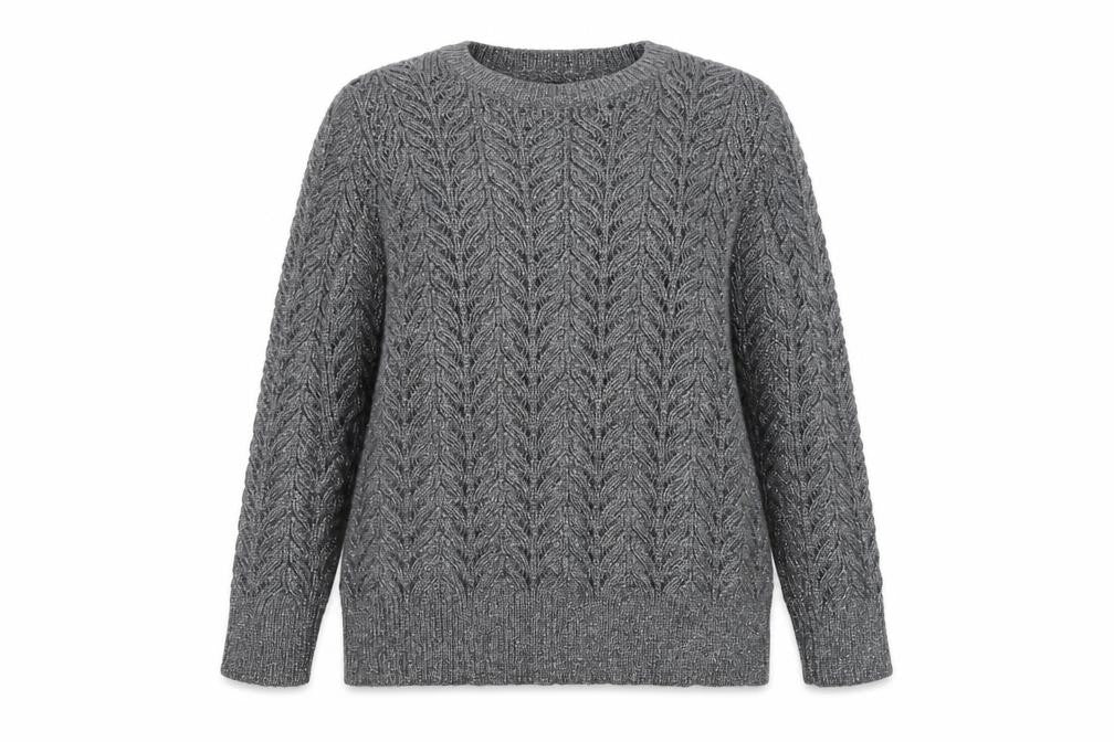 Cortefiel Women’s Grey Cable-Knit Crew Neck Pullover Jumper Size 16