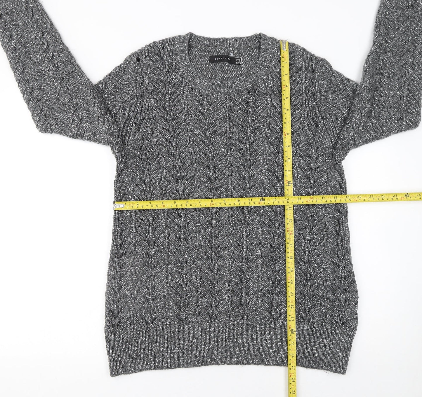 Cortefiel Women’s Grey Cable-Knit Crew Neck Pullover Jumper Size 16