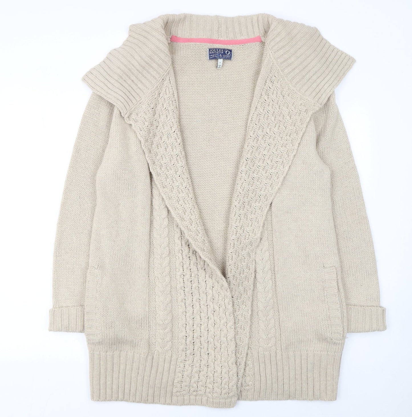Joules Women’s Beige Collared Cable-Knit Cardigan Size M