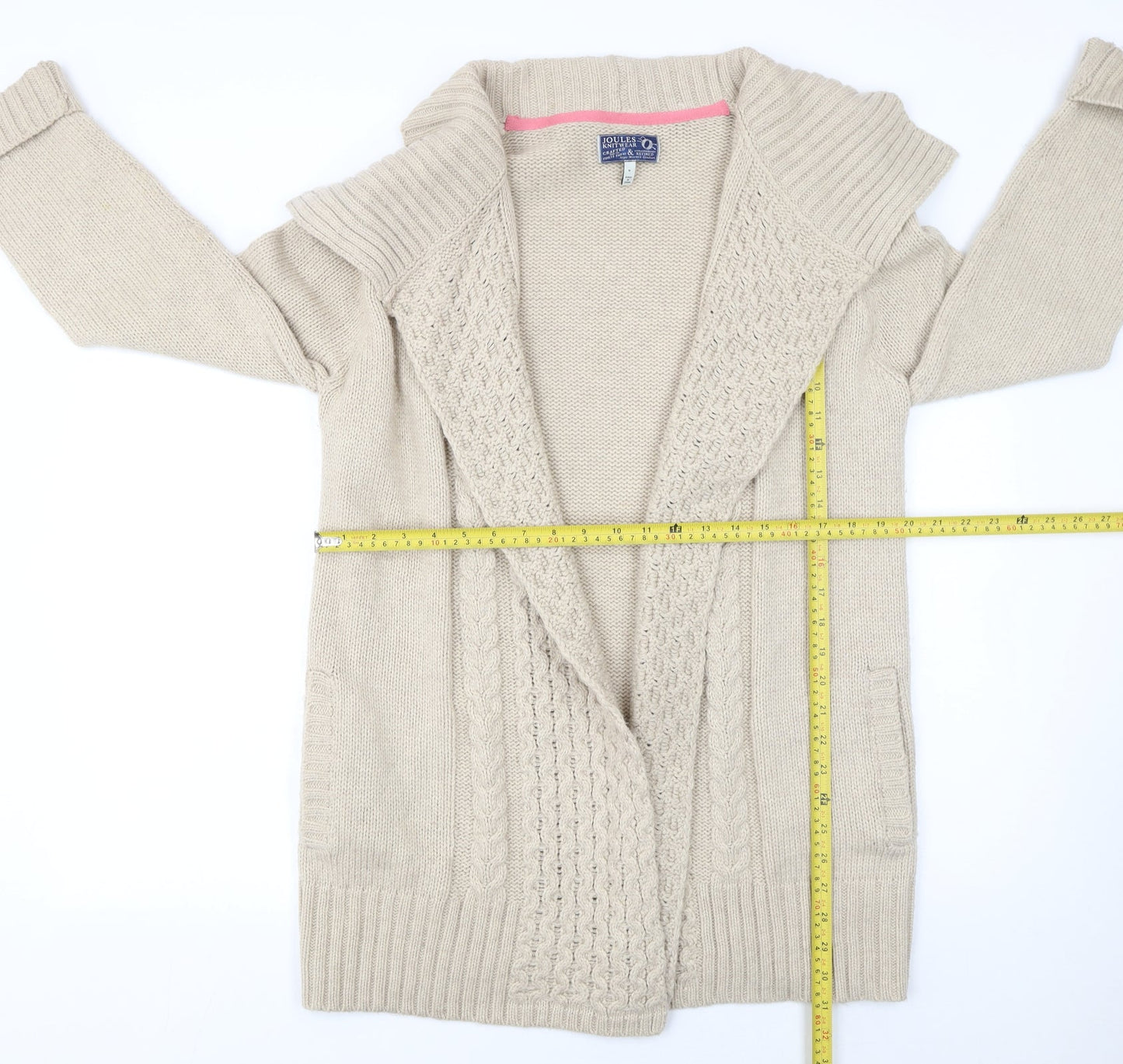 Joules Women’s Beige Collared Cable-Knit Cardigan Size M