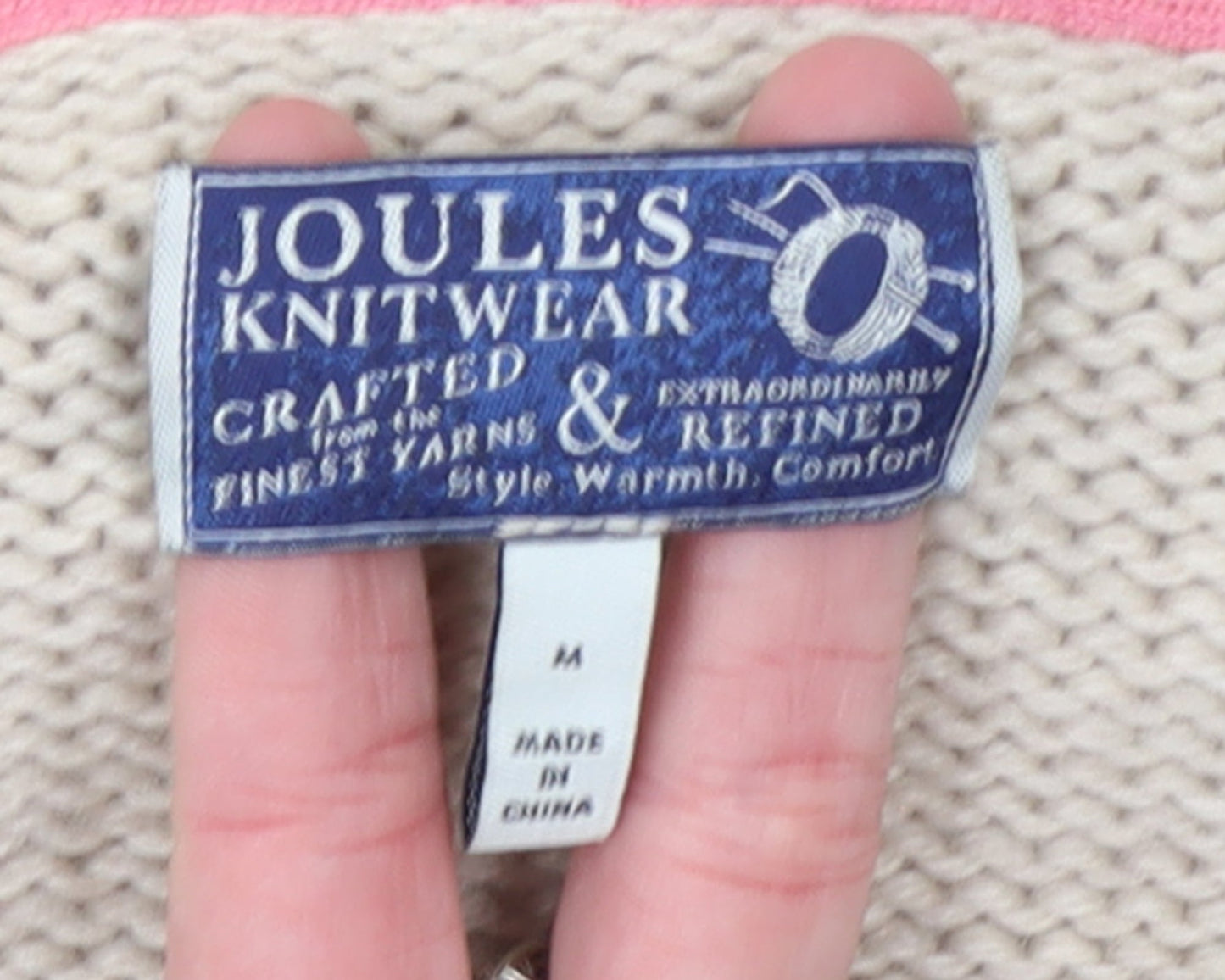 Joules Women’s Beige Collared Cable-Knit Cardigan Size M