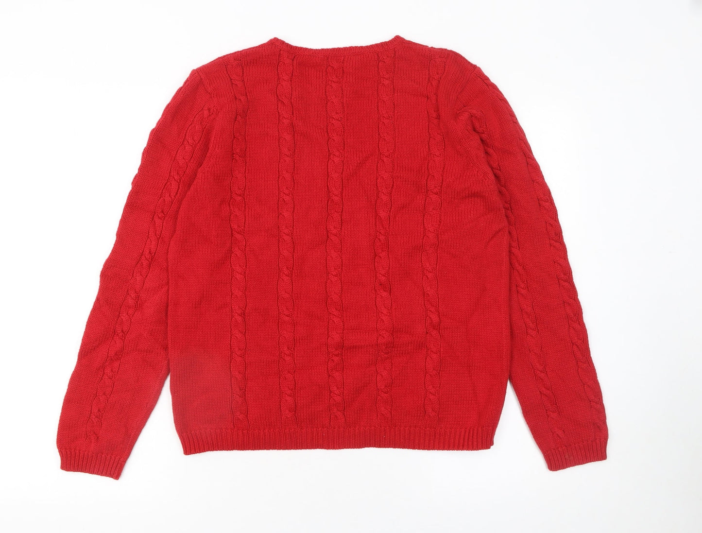 Alice Collins Women's Red Cable Knit Cotton Jumper Size 12