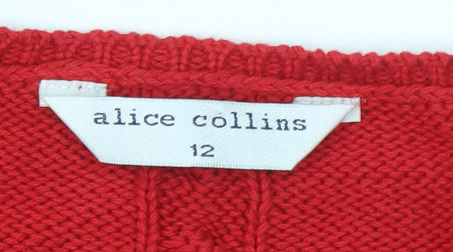 Alice Collins Women's Red Cable Knit Cotton Jumper Size 12