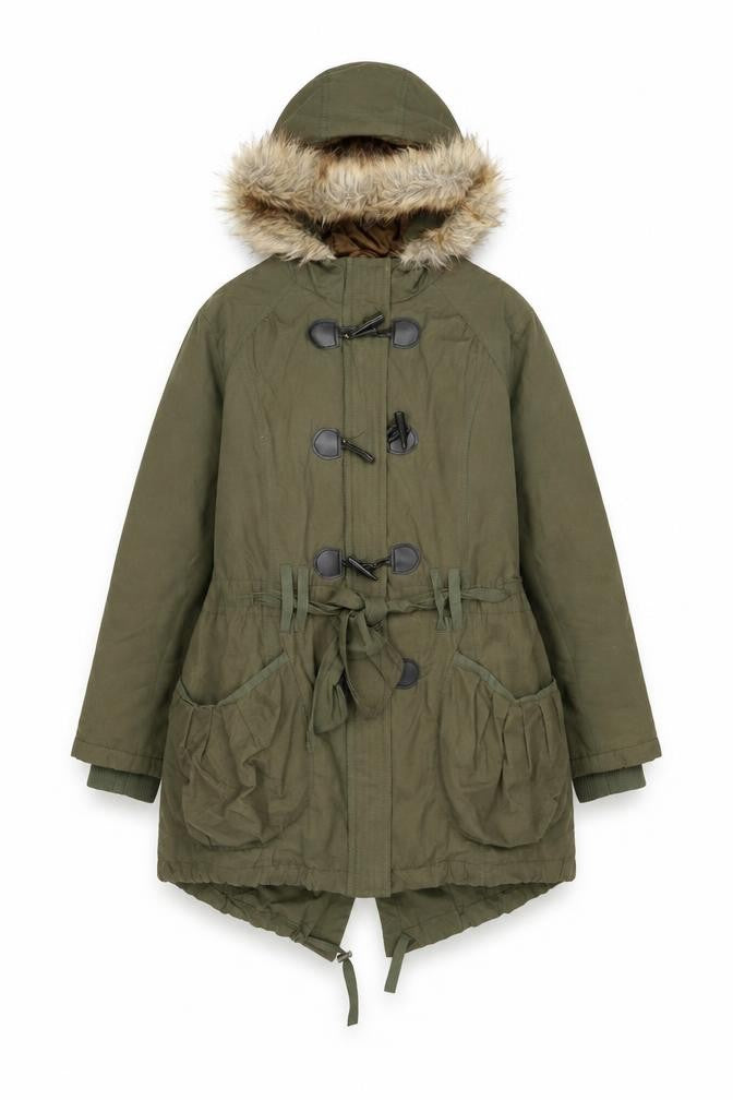 New Look Women’s Green Fur Trim Hooded Parka Coat Size 16