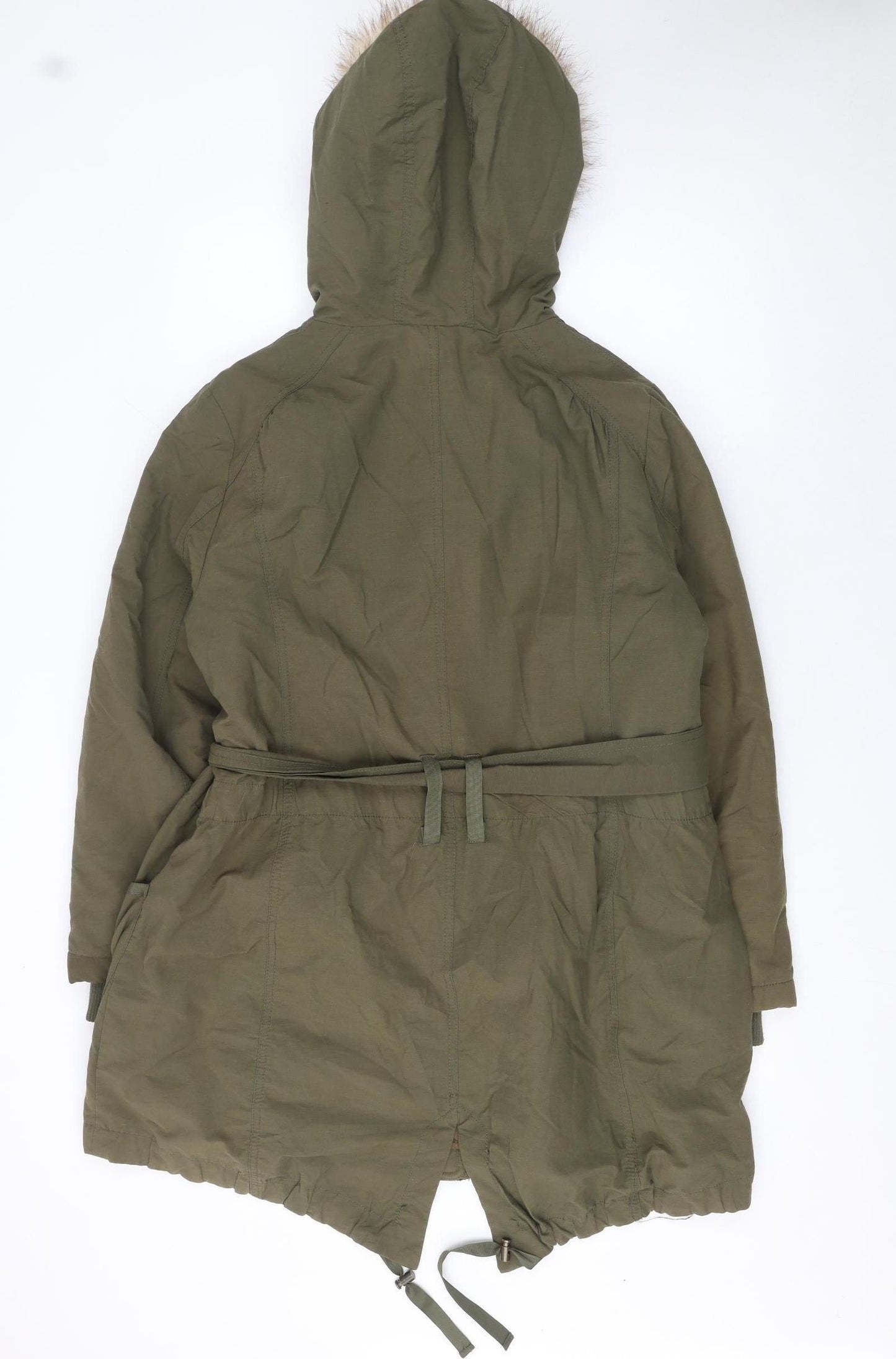 New Look Women’s Green Fur Trim Hooded Parka Coat Size 16