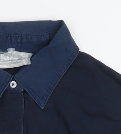 Schoffel Womens Blue Cotton Blend Long Sleeve Collared Blouse Size 12
