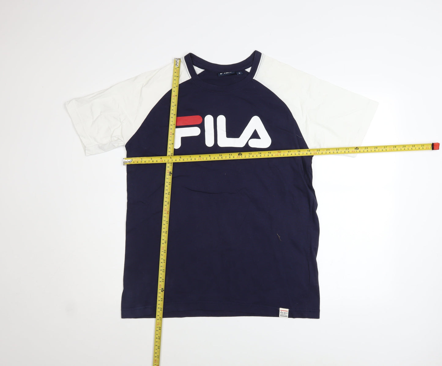Fila Mens Blue White Crew Neck Short Sleeve Logo T-Shirt Size M