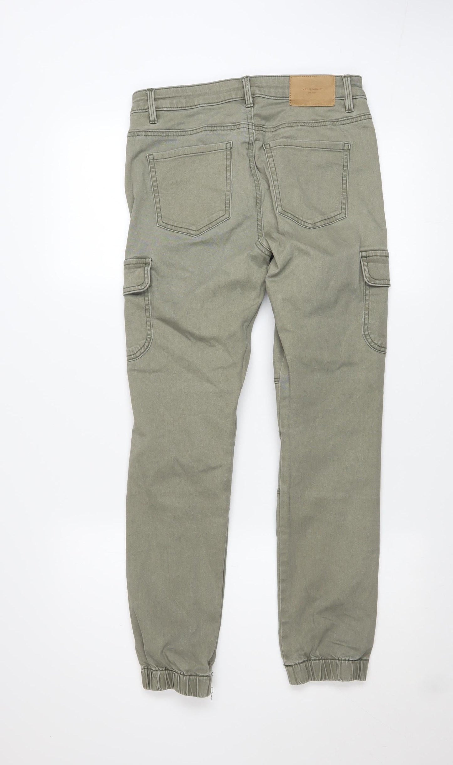 Vero Moda Women's Green Cargo Jeans Size M Regular Fit Stretch Denim