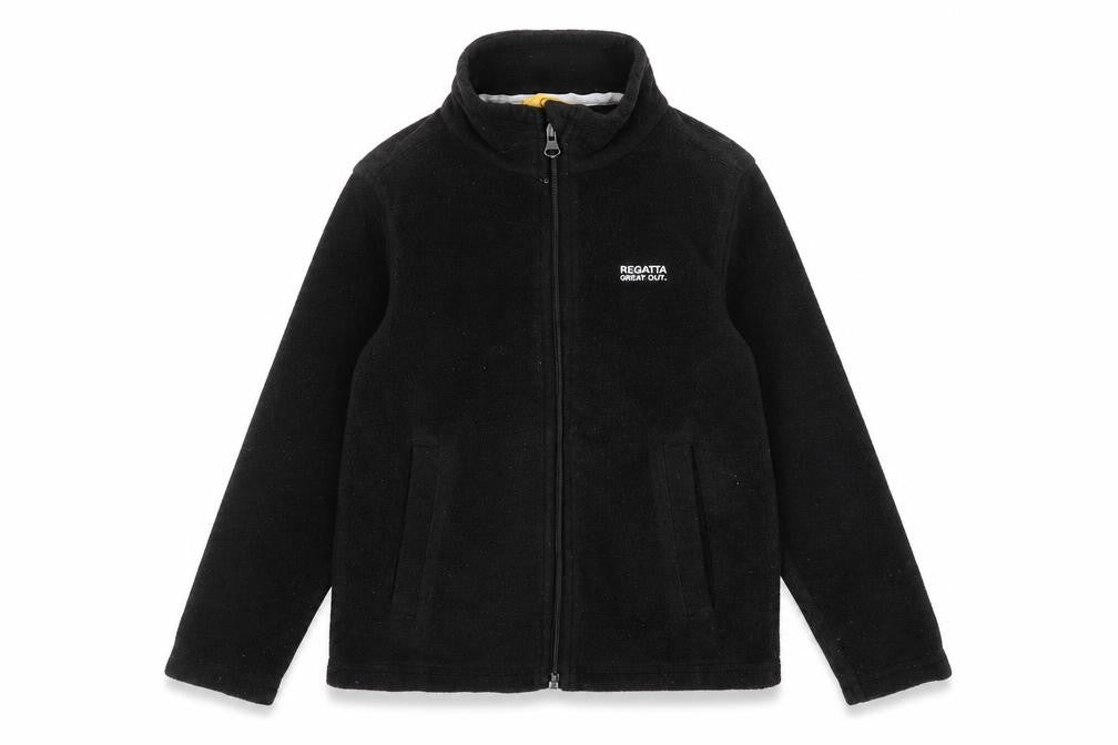 Front view of Regatta girls’ black fleece full zip mid-length jacket 5-6 years outdoor