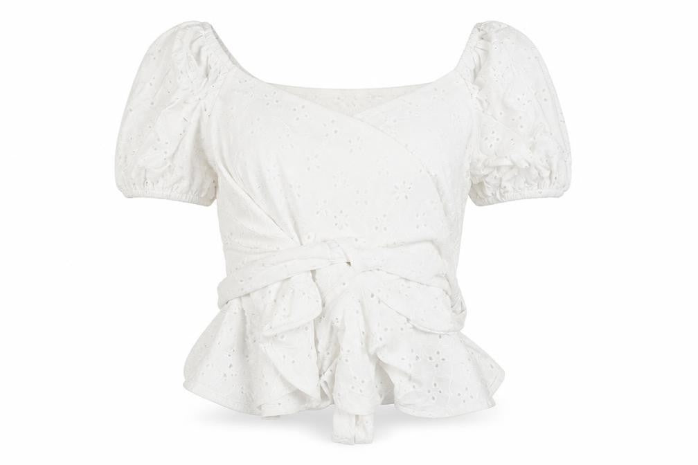 Topshop Women’s White Puff Sleeve Cropped Tie Blouse UK 10
