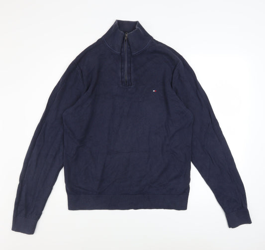 Tommy Hilfiger Men’s Blue XL 1/2 Zip High Neck Cotton Jumper