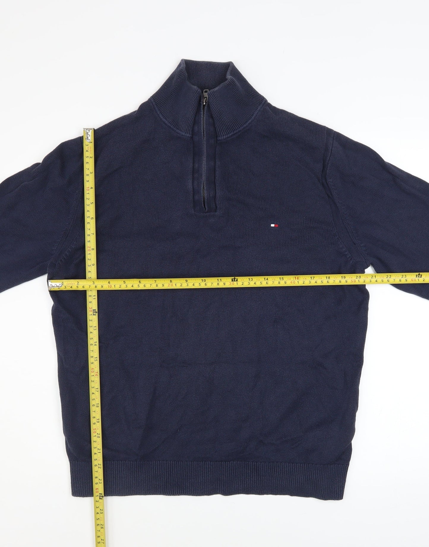 Tommy Hilfiger Men’s Blue XL 1/2 Zip High Neck Cotton Jumper