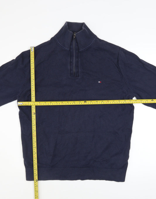 Tommy Hilfiger Men’s Blue XL 1/2 Zip High Neck Cotton Jumper