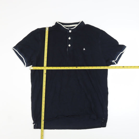Jack & Jones Men’s Blue XXL Short Sleeve Cotton Henley Shirt