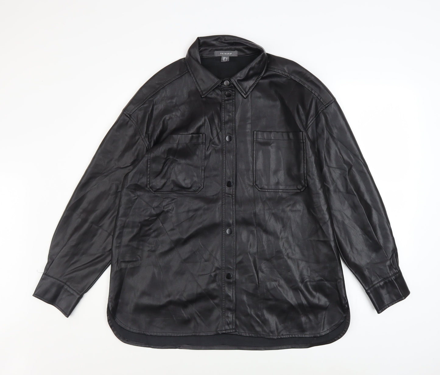 Primark Women’s Black Faux Leather Button-Up Jacket Size 12