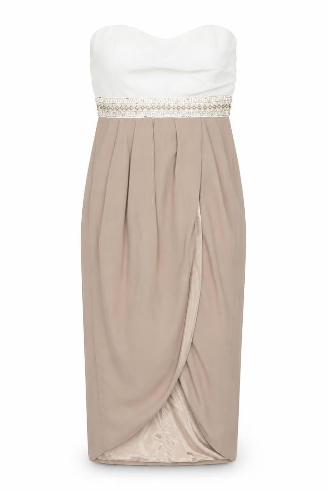 TFNC London Women Beige Strapless Beaded Bodycon Dress Size M