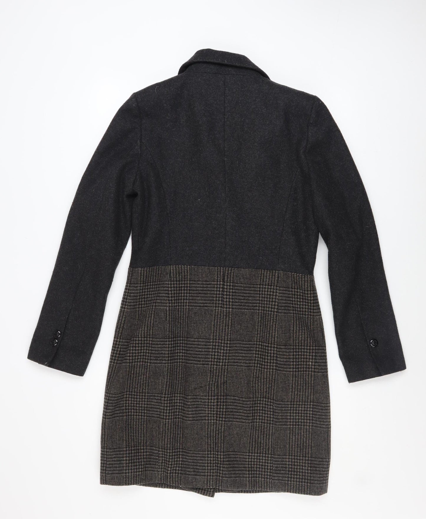 Laura Clement Women's Grey Checked Wool Blend Long Coat Size 8