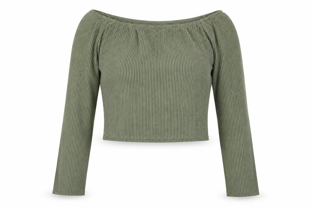 PrettyLittleThing Women’s Green Off Shoulder Ribbed Cropped Top UK 8