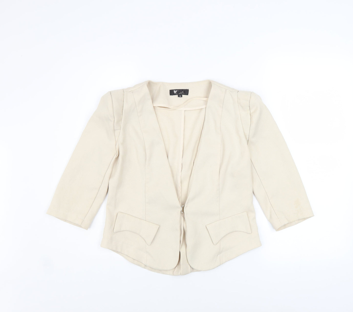 Cutie Women's Beige 3/4 Sleeve Open Blazer Size M