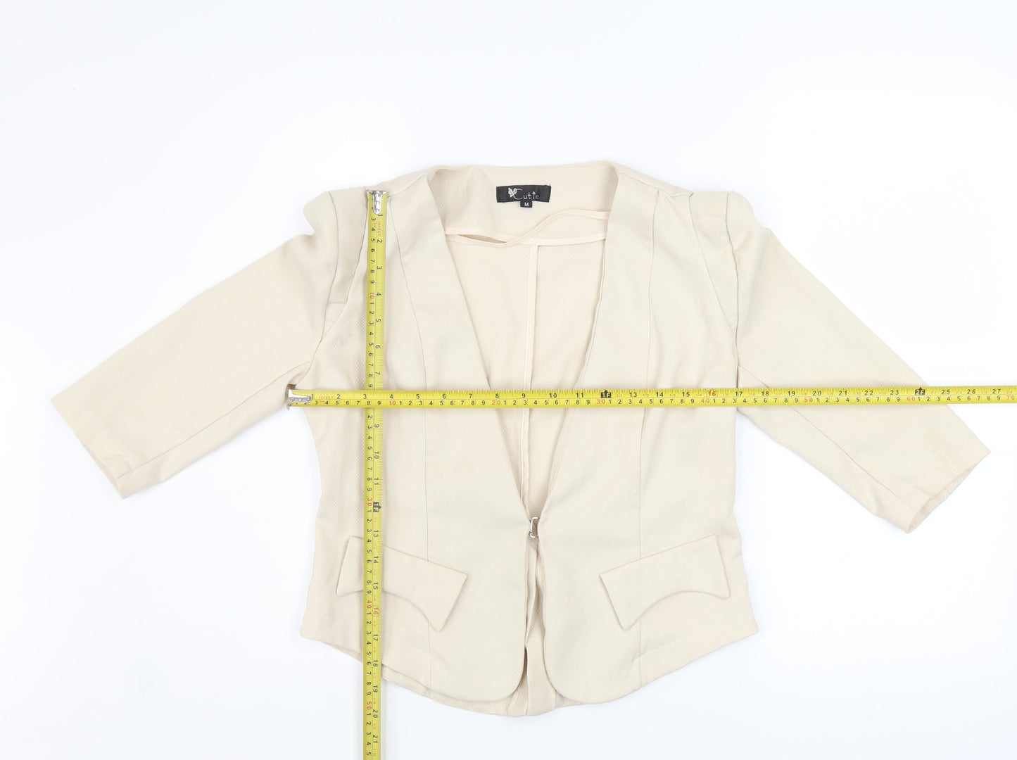 Cutie Women's Beige 3/4 Sleeve Open Blazer Size M