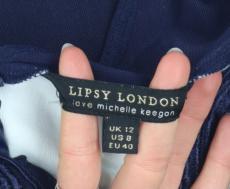 Lipsy London Women Blue Bodycon Lace Short Dress Size 12