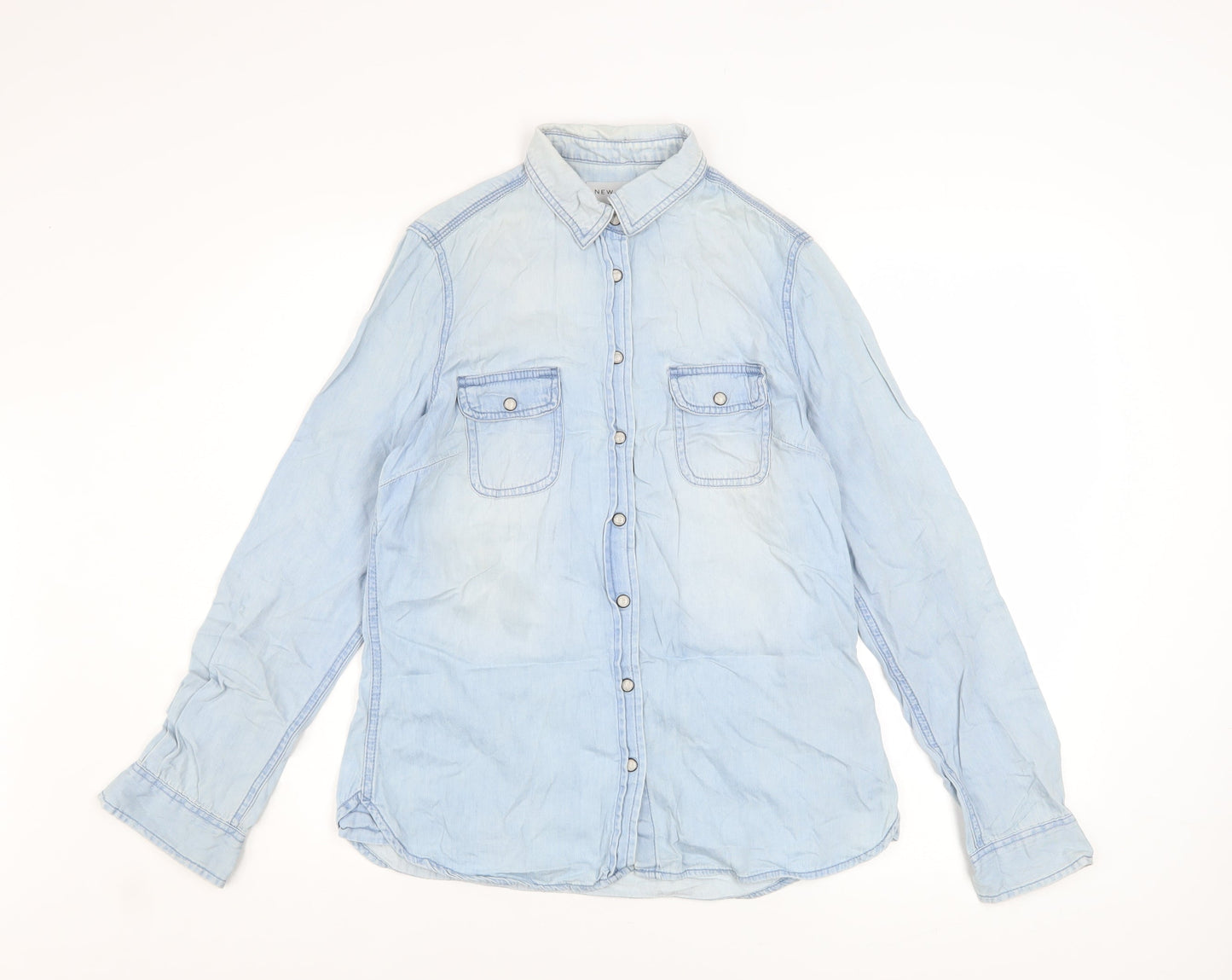 New Look Women's Blue Denim Long Sleeve Button-Up Shirt Size 10