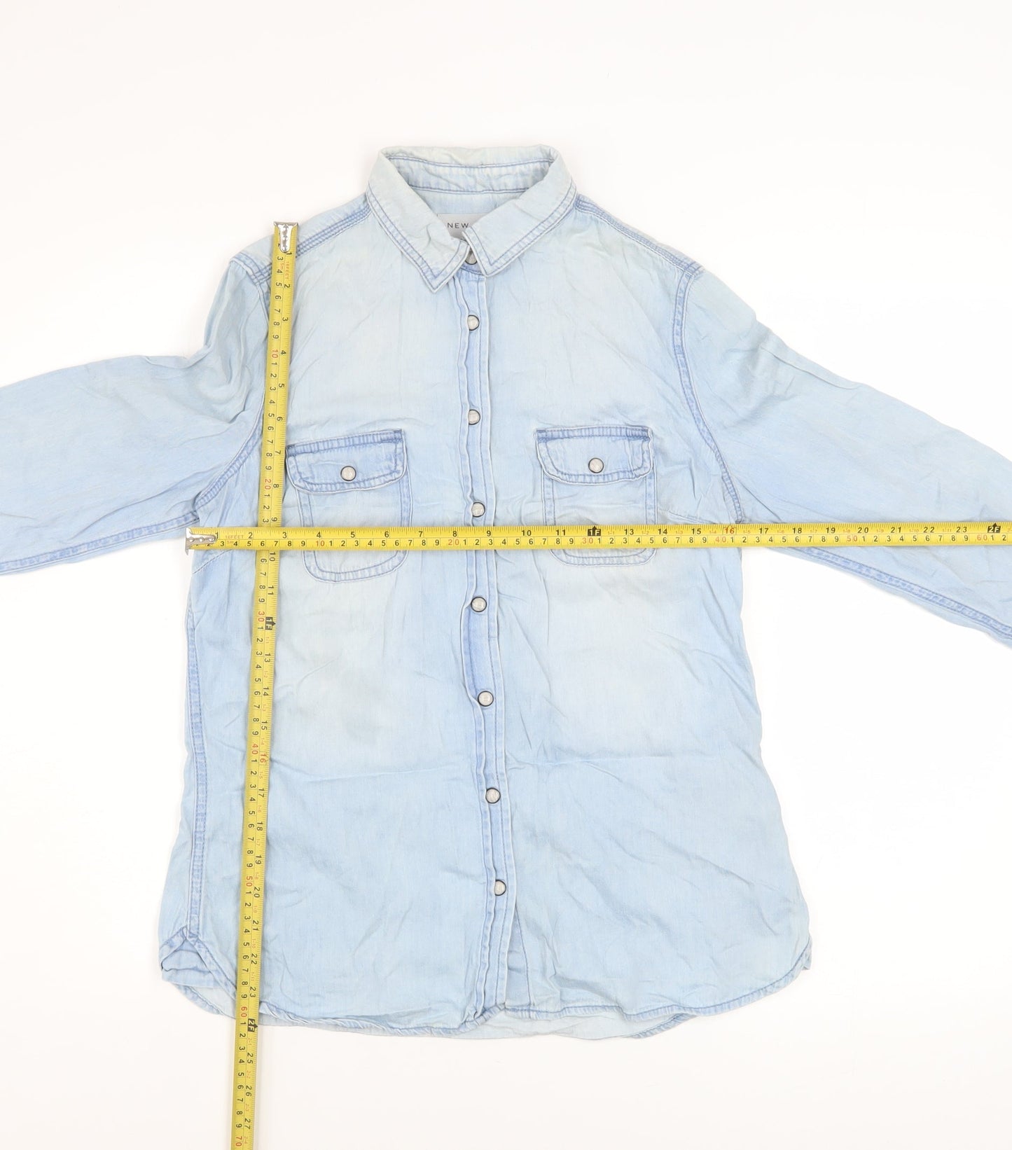 New Look Women's Blue Denim Long Sleeve Button-Up Shirt Size 10