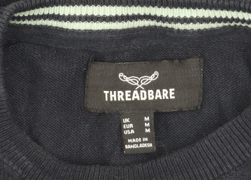 Threadbare Men's Blue Cotton Pullover Jumper M Crew Neck Logo