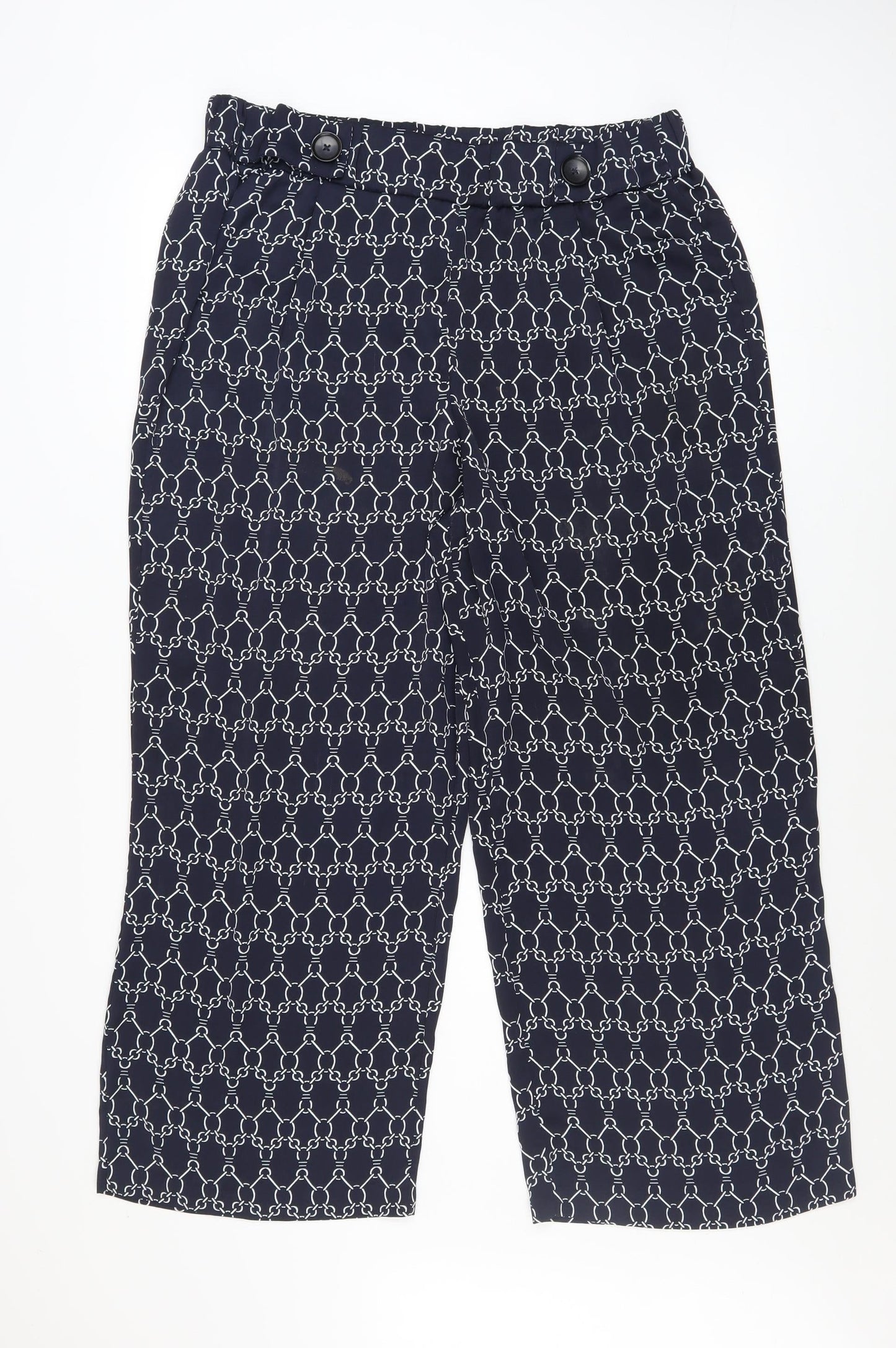 Gallery Womens Blue Geometric Cropped Trousers Size 16
