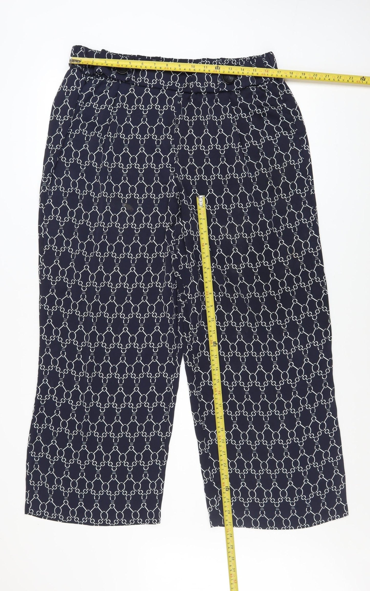 Gallery Womens Blue Geometric Cropped Trousers Size 16