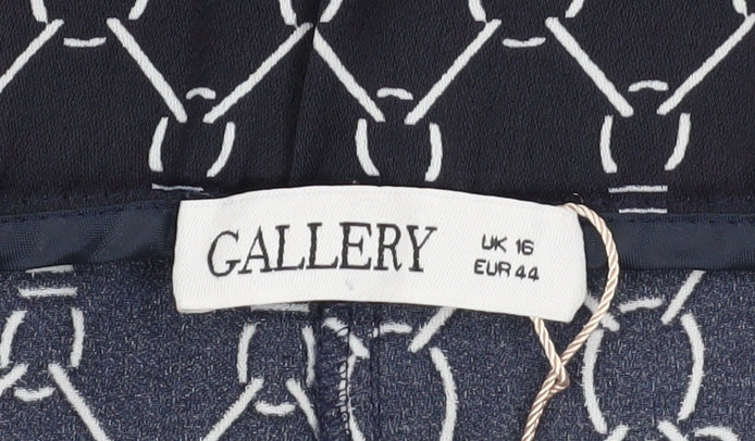 Gallery Womens Blue Geometric Cropped Trousers Size 16