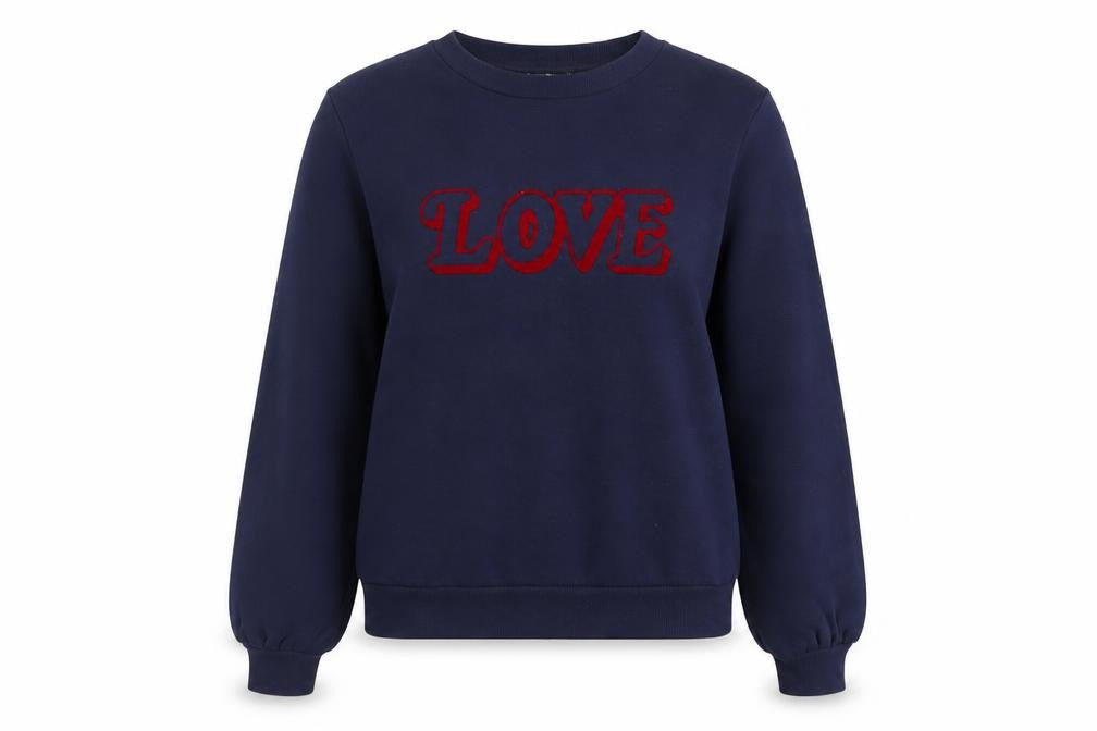 Warehouse Womens Navy Blue LOVE Sweatshirt Small Pullover Casual