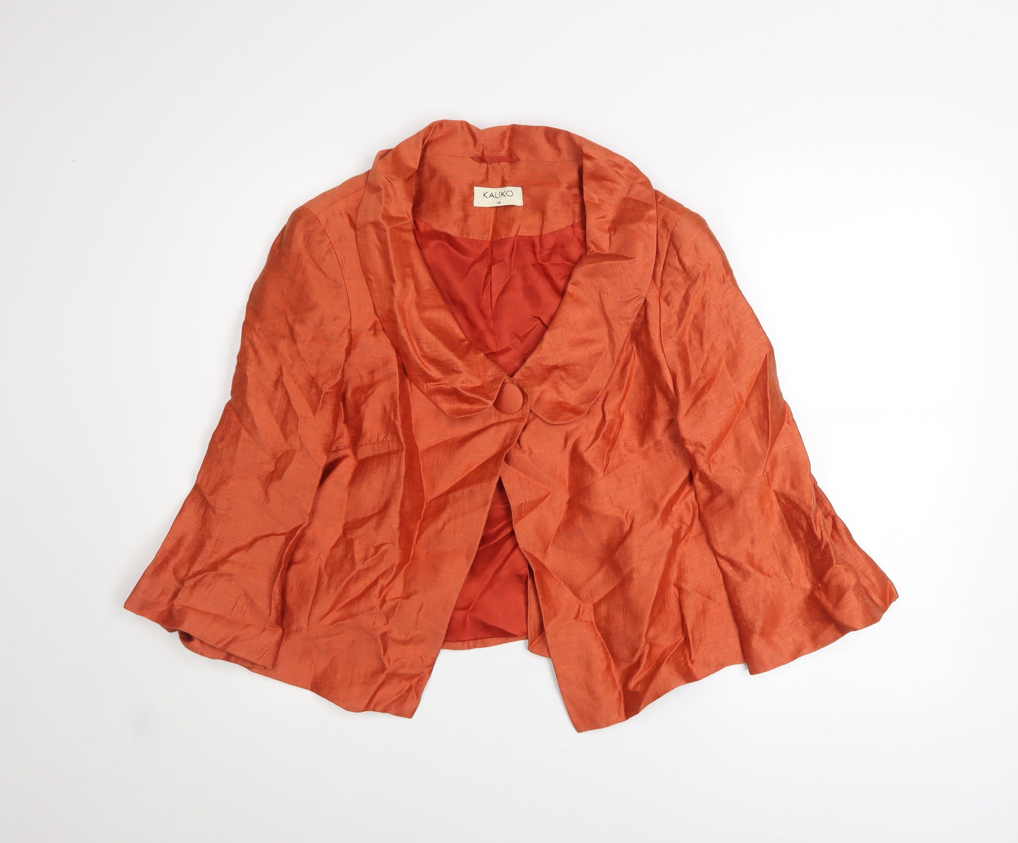 Kaliko Women Orange Linen Blend Short Blazer Jacket Size 14