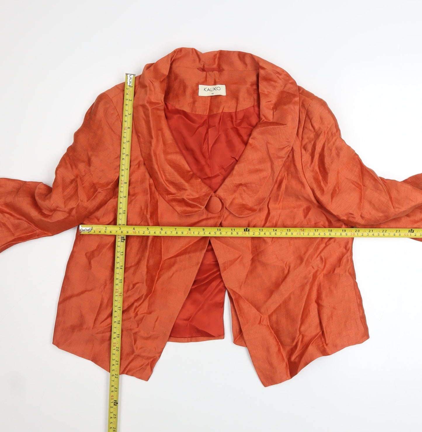Kaliko Women Orange Linen Blend Short Blazer Jacket Size 14