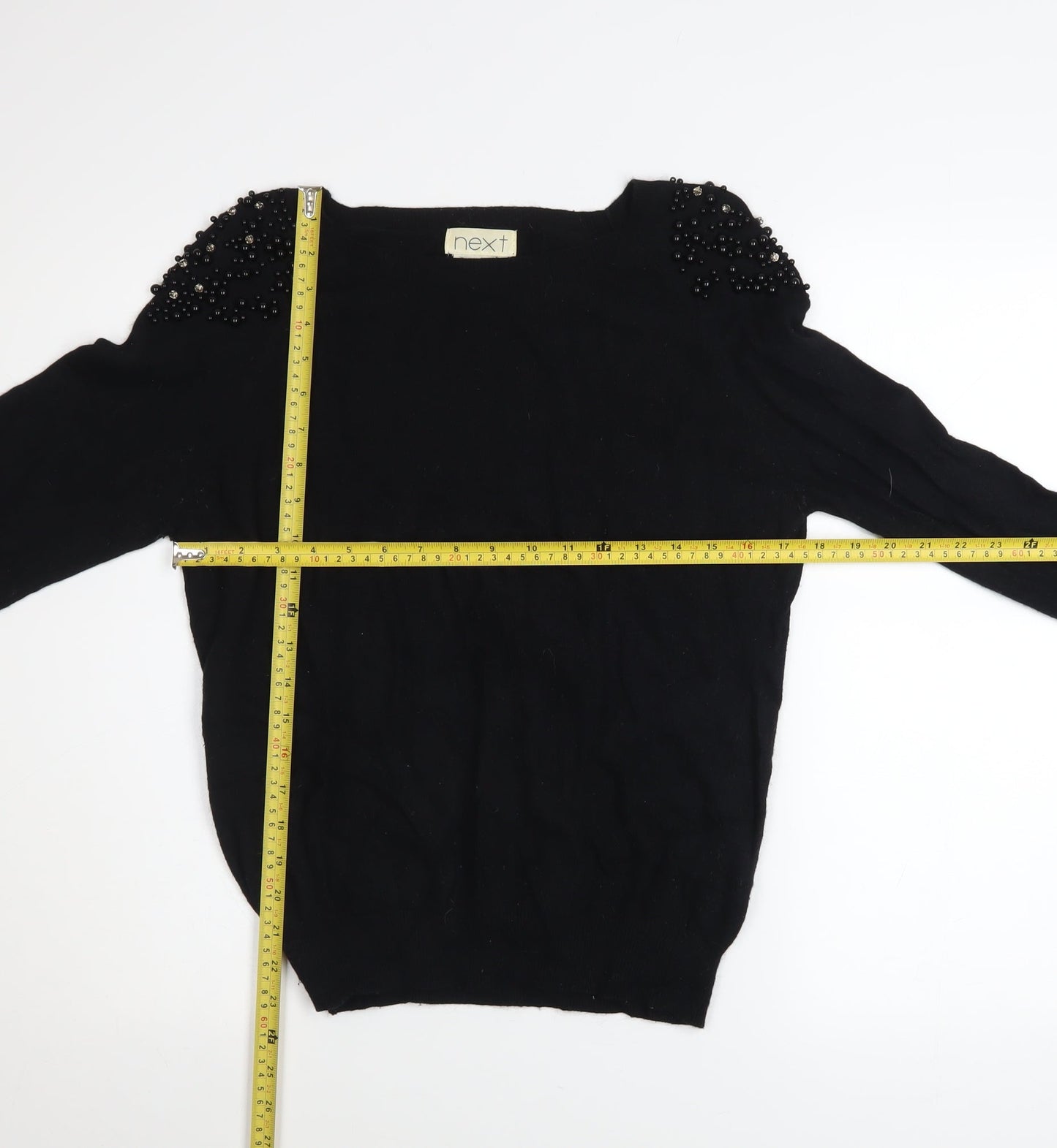 Next Women’s Black Beaded Shoulder Pullover Jumper Size 12