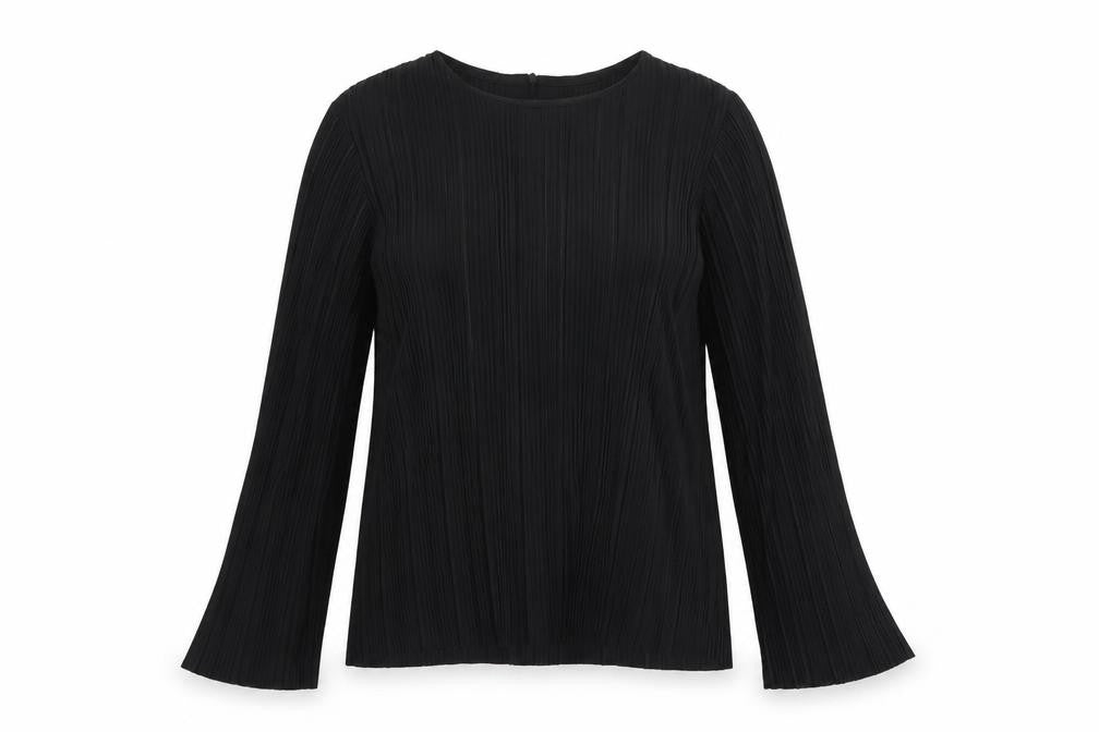 Gallery Women's Black Pleated Long Sleeve Blouse XS