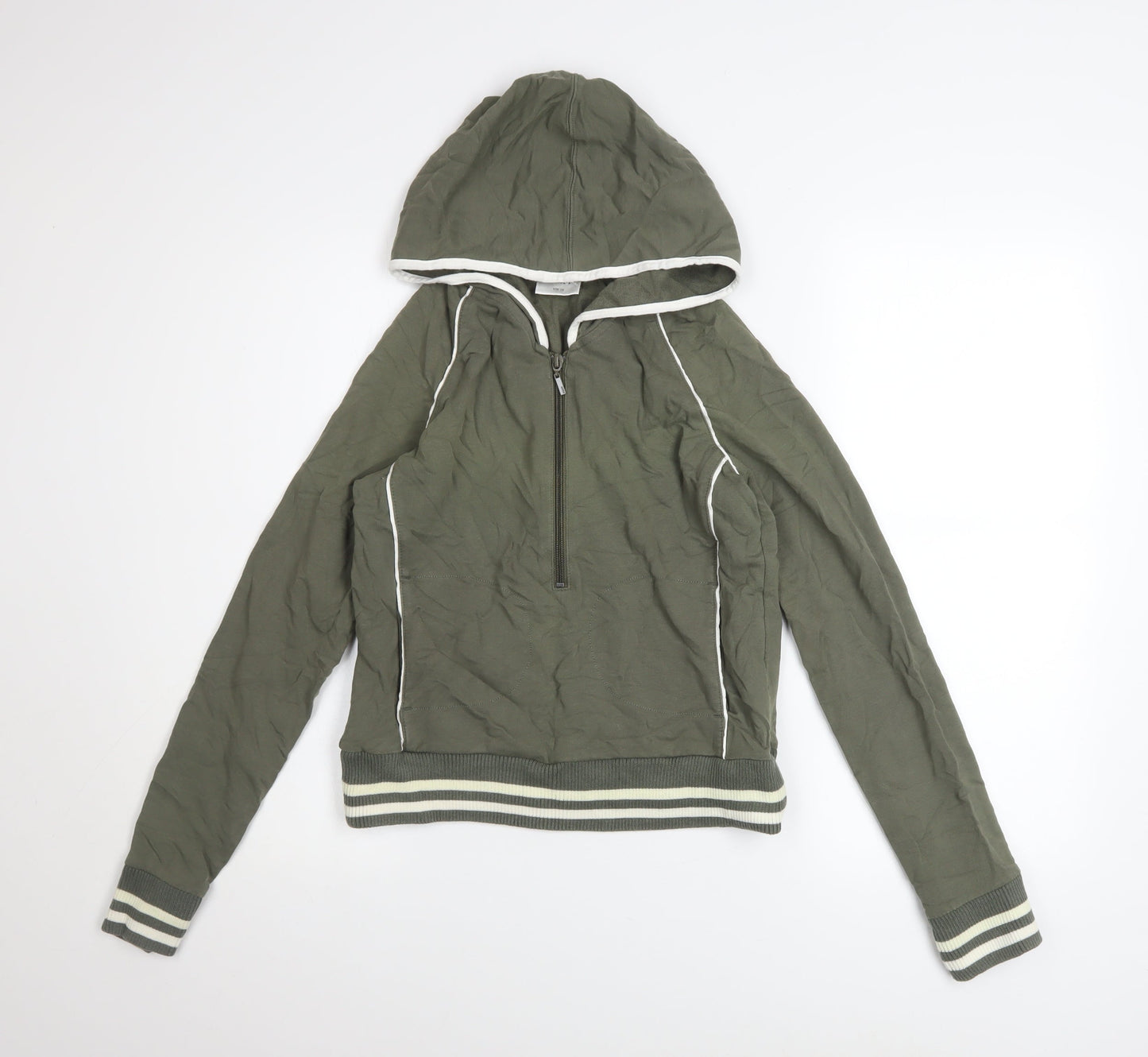Next Women’s Khaki 1/2 Zip Hooded Sweatshirt UK 10 Cotton Blend