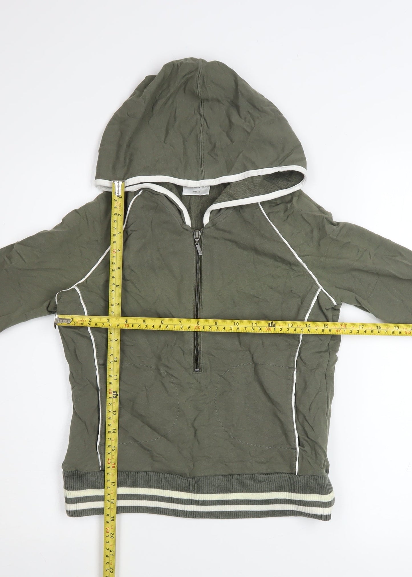 Next Women’s Khaki 1/2 Zip Hooded Sweatshirt UK 10 Cotton Blend