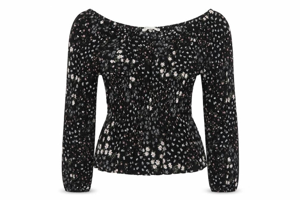 Hippie Rose Womens Black Floral Off Shoulder Boho Blouse Size S