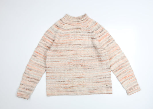 Fat Face Women's Beige Chunky Knit High Neck Jumper Size 10