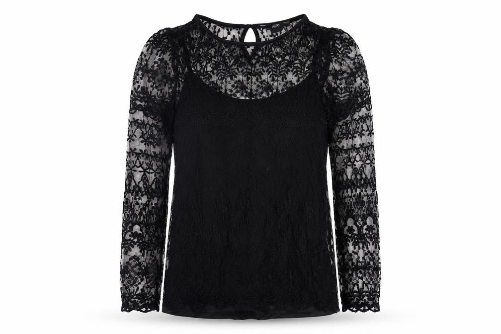 F&F Women's Black Lace Long Sleeve Blouse UK 10 Classic Style