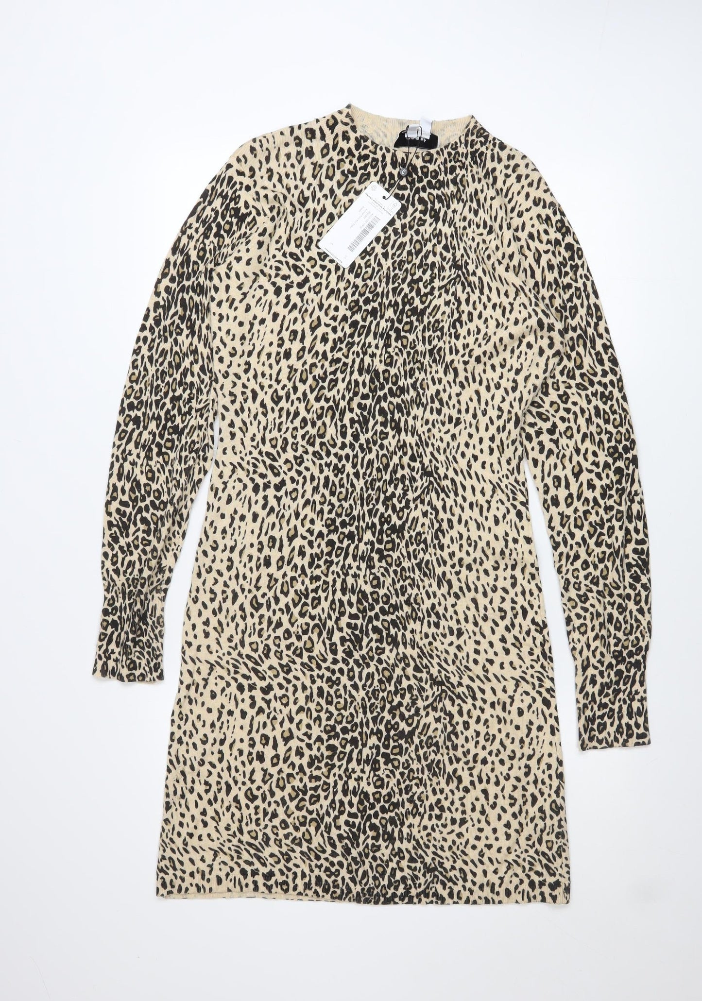 Coast Women Beige Animal Print Long Sleeve Shift Dress Size S