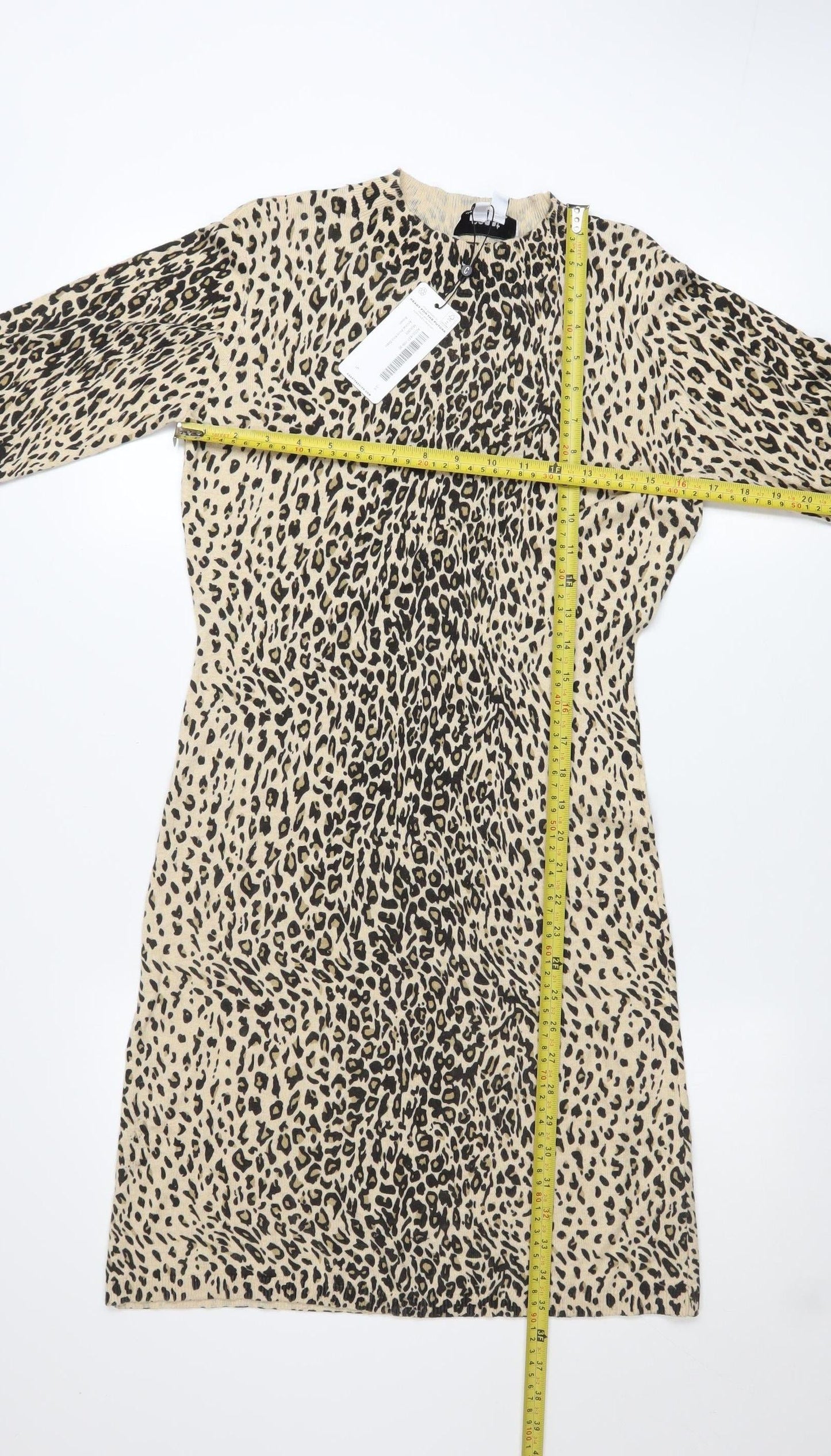 Coast Women Beige Animal Print Long Sleeve Shift Dress Size S